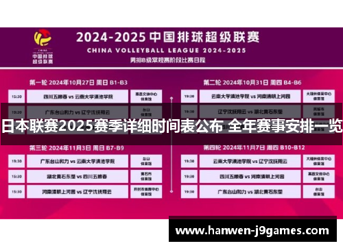 日本联赛2025赛季详细时间表公布 全年赛事安排一览